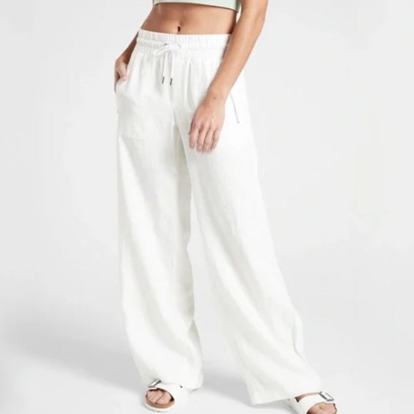 Athleta Pants - Athleta Cabo Linen Wide Leg White Pant Size 14